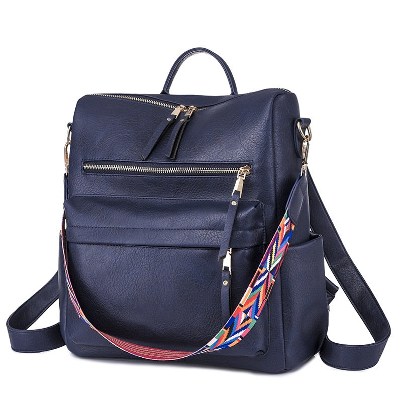 Multifunction Soft Leather Women Waterproof Backpack Capacity Travel Backpack High Quality Retro School Bags for Teenage Girls