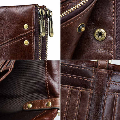 RFID Blocking Men&#39;s Wallets With Chain High Quality Cowhide Zipper Coin Pocket Card Holder Anti-Theft Chain Clutch Money Bag