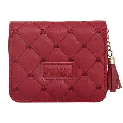 Japanese and Korean Ladies New Rhombus Tassel Wallet Trendy Magnetic Snap Zipper Coin Purse Short Folding Card Holder