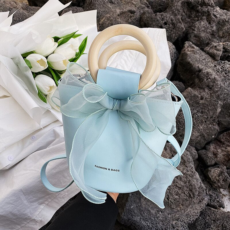 Cute Muslin Bow Women Bag Luxury Brand Design Female Pu Leather Handbags Mini Small Shoulder Crossbody Bags For Ladies Party Sac