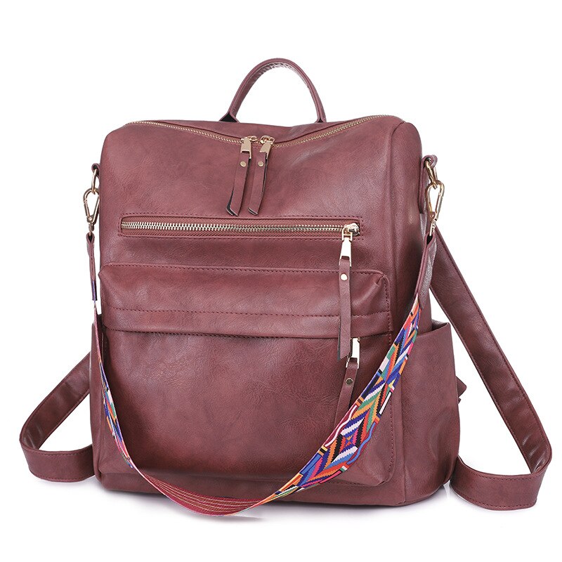 Multifunction Soft Leather Women Waterproof Backpack Capacity Travel Backpack High Quality Retro School Bags for Teenage Girls