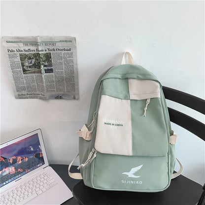 Preppy Panelled Waterproof Nylon Women Backpack Men Letter Printing Cool Travel Bag College Couples Big Schoolbag Kawaii Bookbag