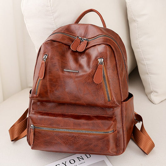 New Vintage Women Backpack PU Leather Female Travel Bag Backpacks for Teenage Girls Solid Color Schoolbag Mochila Shoulder Bag