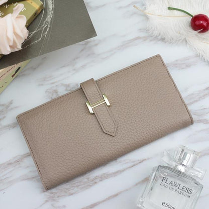 Genuine Leather Women Wallets Luxury Long Hasp Lychee Pattern  Coin Purses Female Brand Solid Colors New Thin Clutch Phone Bag