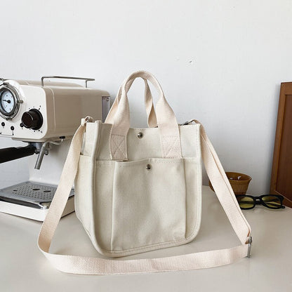 Women&#39;s Bag Japanese Ins Retro Simple Versatile Solid Color Large Capacity Canvas Single Shoulder Diagonal Bag VersionBag Female