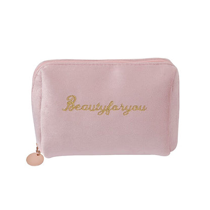 PURDORED 1 Pc Gold Thread Embroidery Cosmetic Bag for Women Vintage Velvet Make Up Bag Travel Solid Color Female Make Up Pouch