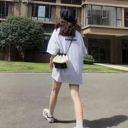 Niche Design Canvas Leather Dumpling Bag INS Drawstring Crossbody Shoulder Wonton Bucket Bag Dual-use Ladies