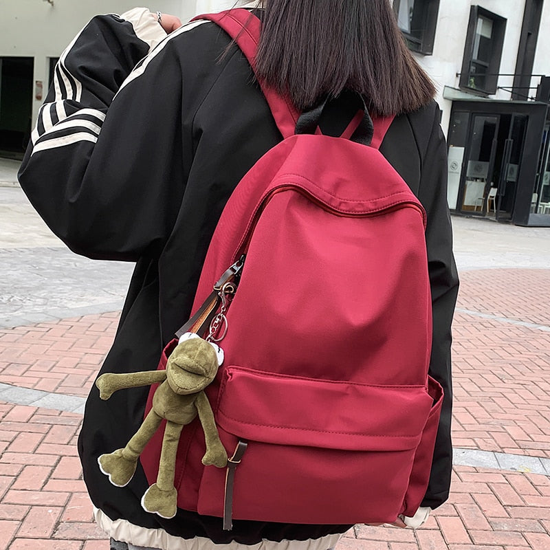 HOCODO New Trend Women's Backpack High Quality Nylon Fabric Backpack Simple Solid Color School Bag For Teen Book SchoolBags