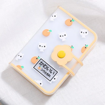 26 Card Slots Card Holder With Button Photocard ID Holder Photo Album Cute Cartoon Fruit Animal Print Name Card ID Holder Book