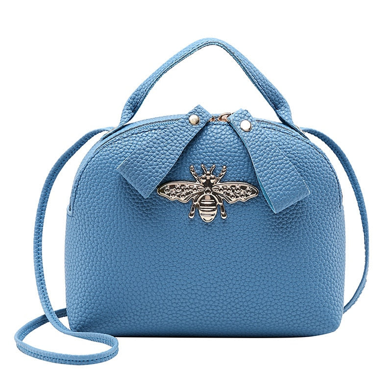 Women Small Handbag Famous Design Fashion Versatile Round Bag Mini Messenger Crossbody Metal Bee Decoration Cute Side Purse