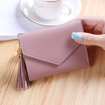 1PC Women Small Wallet Ladies Mini Tassel Wallet Cute Girl Short Zipper Lovely Pu Leather Coin Purse Female Hand Wallet Purse
