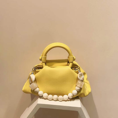 Ins Hot Fashion Soft Ruched Tote Hobo Bag Soft Leather Hobo Shoulder Bag with Pearl String Handle Unique