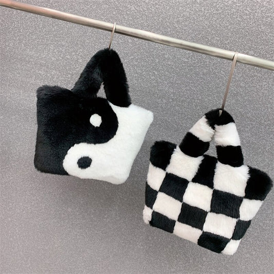 Autumn/winter new chessboard design Fur lady bag imitation fur handbag with crossbody chain