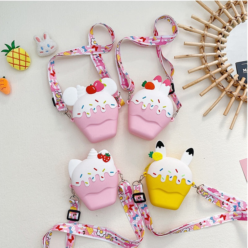Cute Ice Cream Silicone Messenger Bag Cartoon Friut Children Kids Shoulder Crossbody Fashion Girls Coin Purse Wallet Handbags