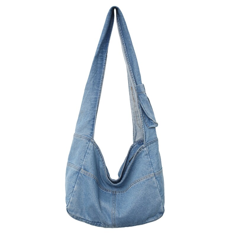Large Capacity Canvas Shoulder Bags For Women Solid Fashion Fold Female Handbag Jean Big Shopping Eco Bag Denim Crossbody Bags