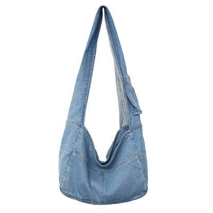 Large Capacity Canvas Shoulder Bags For Women Solid Fashion Fold Female Handbag Jean Big Shopping Eco Bag Denim Crossbody Bags