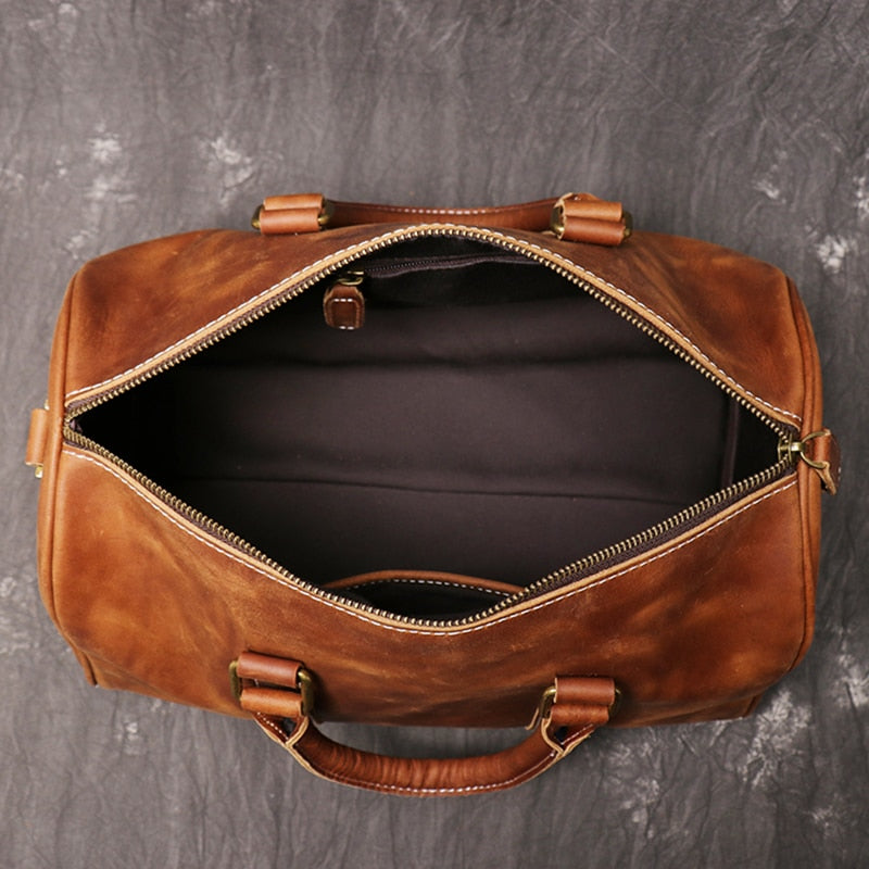 Vintage Men&#39;s Cowhide Leather Business Short-distance Carry Hand Luggage Bags Large-capacity Travel Bag Simple Messenger Bags