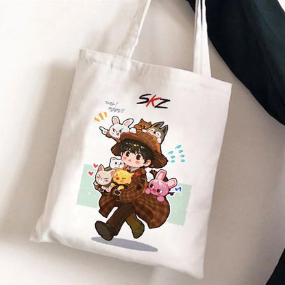 Korean Kpop SKZ00 Tote Bags for Women Portable Shopping Bag Harajuku Street Style Canvas Handbags Kawaii Cute Bolsa Feminina