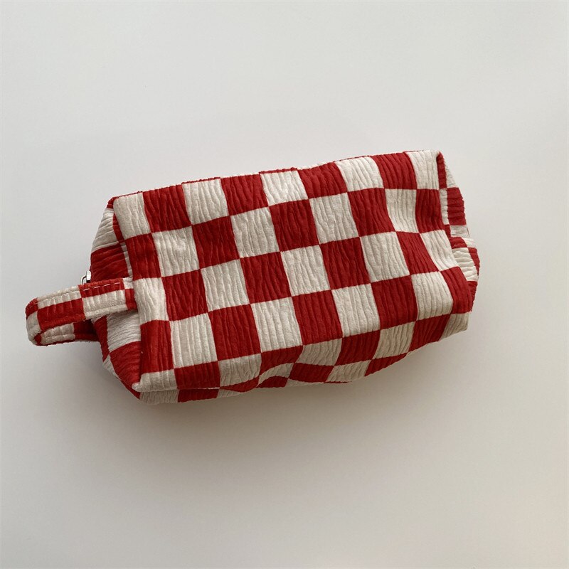 Korean Fashion Pencil Case Corduroy Plaid&Flowers Makeup Bag Lipsticks Bag Women Neceser Small Cosmetic Bag Beauty Organizer Bag