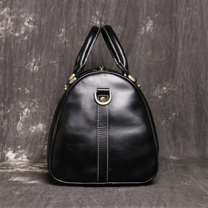 Vintage Men&#39;s Cowhide Leather Business Short-distance Carry Hand Luggage Bags Large-capacity Travel Bag Simple Messenger Bags