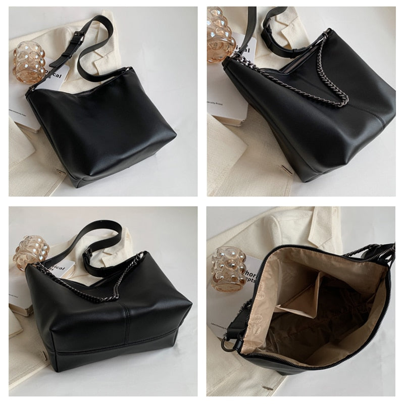 New Women&#39;s Handbag Soft PU Leather Chain Shoulder Bag Large Capacity Lady Purse Fashion Crossbody Shopping Messenger Sling Bag