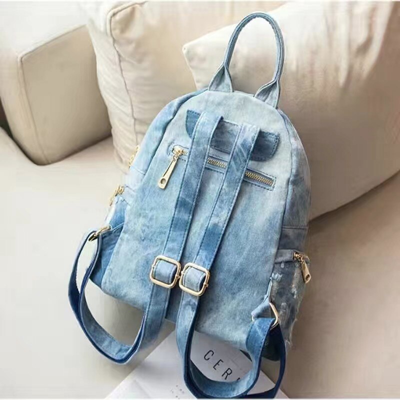 XIU LI brand Fashion women backpack wask cowboy backpack for college women Denim Backpack Trendy women&#39;s bag