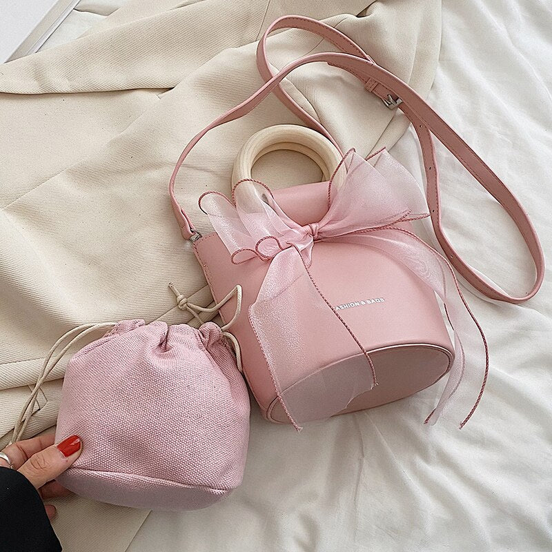 Cute Muslin Bow Women Bag Luxury Brand Design Female Pu Leather Handbags Mini Small Shoulder Crossbody Bags For Ladies Party Sac