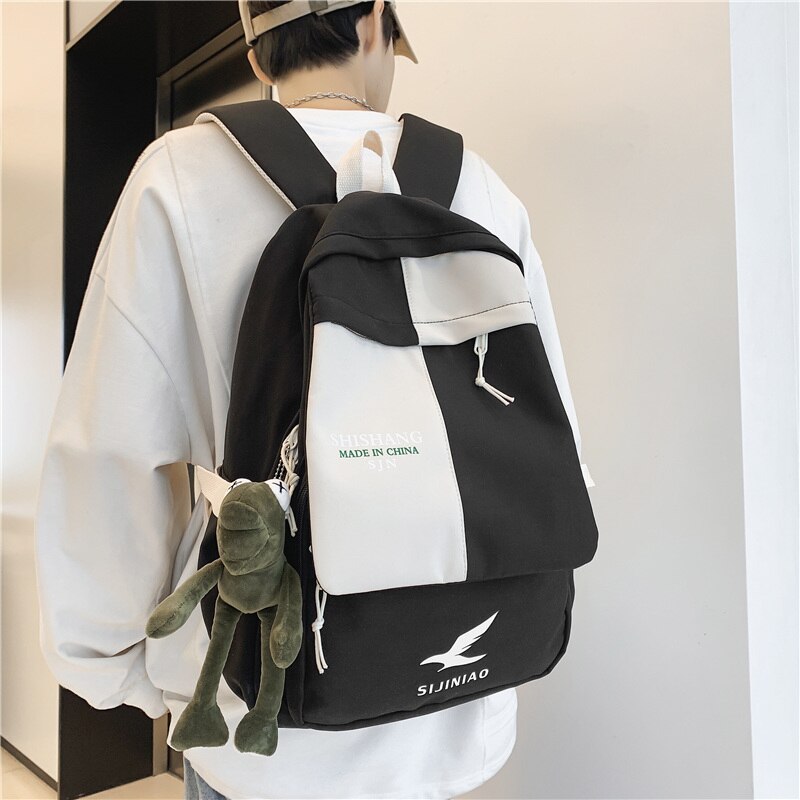 Preppy Panelled Waterproof Nylon Women Backpack Men Letter Printing Cool Travel Bag College Couples Big Schoolbag Kawaii Bookbag