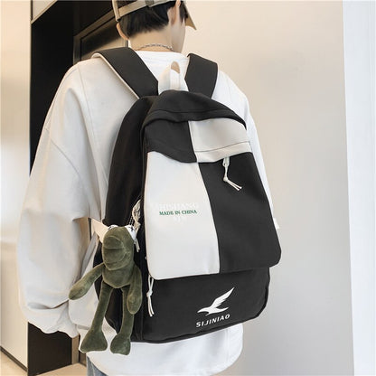Preppy Panelled Waterproof Nylon Women Backpack Men Letter Printing Cool Travel Bag College Couples Big Schoolbag Kawaii Bookbag