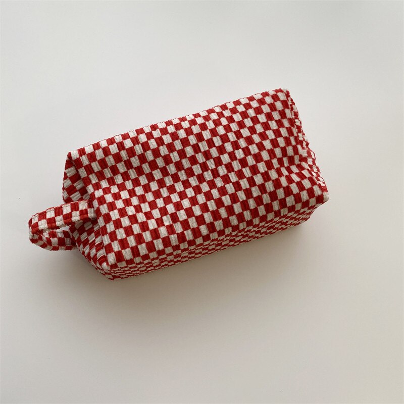 Korean Fashion Pencil Case Corduroy Plaid&Flowers Makeup Bag Lipsticks Bag Women Neceser Small Cosmetic Bag Beauty Organizer Bag