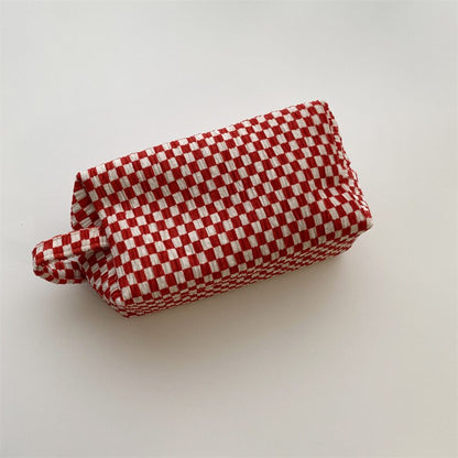 Korean Fashion Pencil Case Corduroy Plaid&Flowers Makeup Bag Lipsticks Bag Women Neceser Small Cosmetic Bag Beauty Organizer Bag
