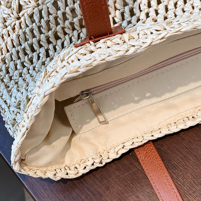 Straw Beach Bag Vintage Handmade Woven Shoulder Bag Bohemian Summer Vacation Casual Shoulder Bag Shopping Pouch
