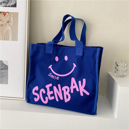 Large-capacity Smiley Canvas Bags for Women Handbags Korean Version Trend New Simple Shoulder Bag Fashion Versatile Shopping Bag