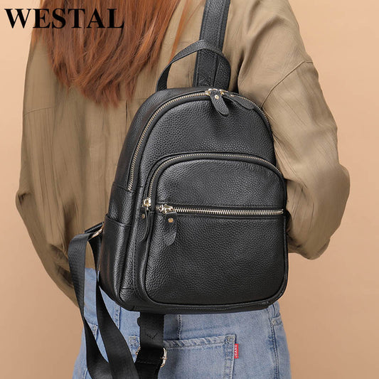 WESTAL Women&#39;s Leather Backpack Black School Backpack for Women Bagpack Luxury Shoulder Bags Woman mochila feminina Back Pack