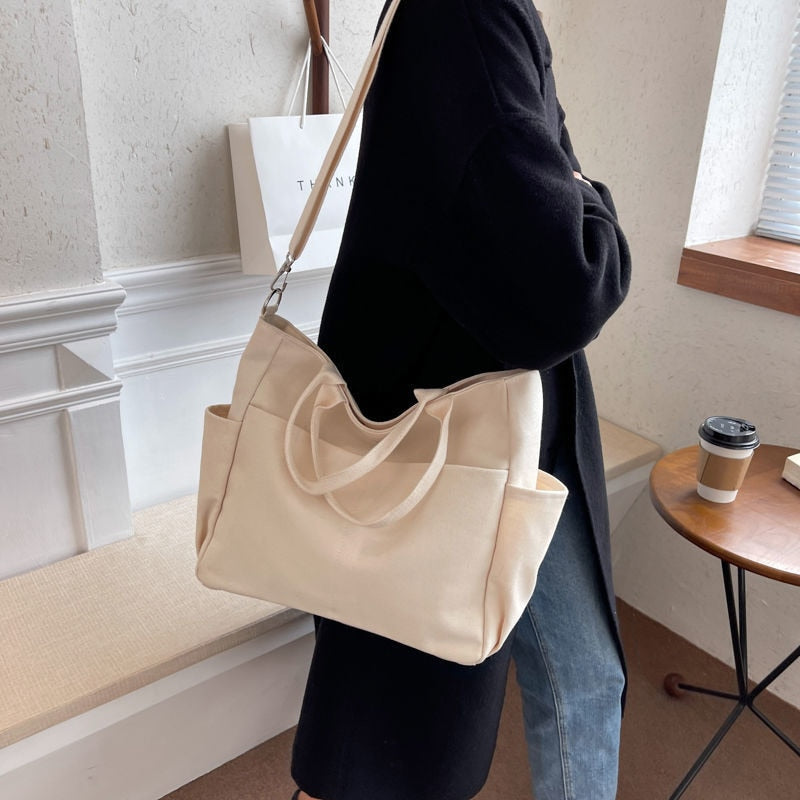 Unisex One Shoulder Crossbody Bags Double Canvas Bag Female Students Pack School Bags High Capacity Women Portable Handbag