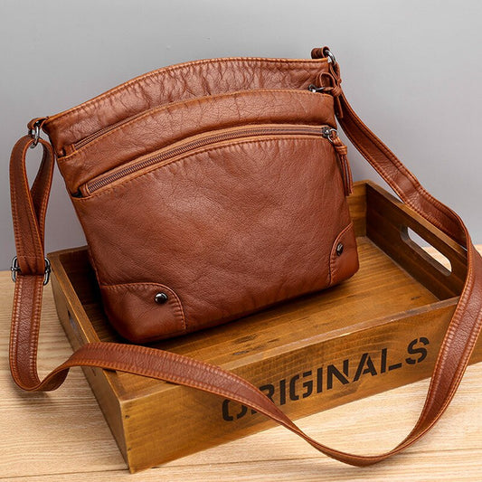 New Korean style PU leather crossbody bags for women Casual retro small square shoulder bag Large Capacity soft leather handbag