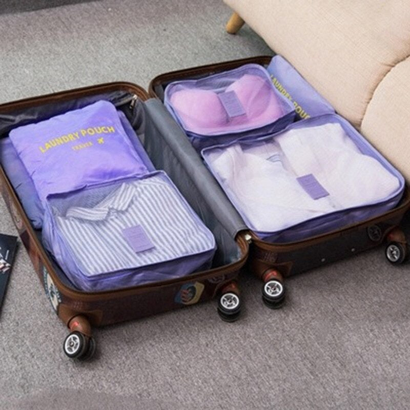 3/4/6pcs/set Compression Packing Cubes Travel Storage Bag Luggage Suitcase Organizer Set Foldable Waterproof Nylon Material