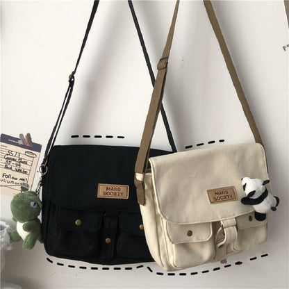 japanese Kawaii casual Harajuku women shoulder bag Zip up large capacity Fashion school bag Vintage Y2k Couple Women Canvas bag
