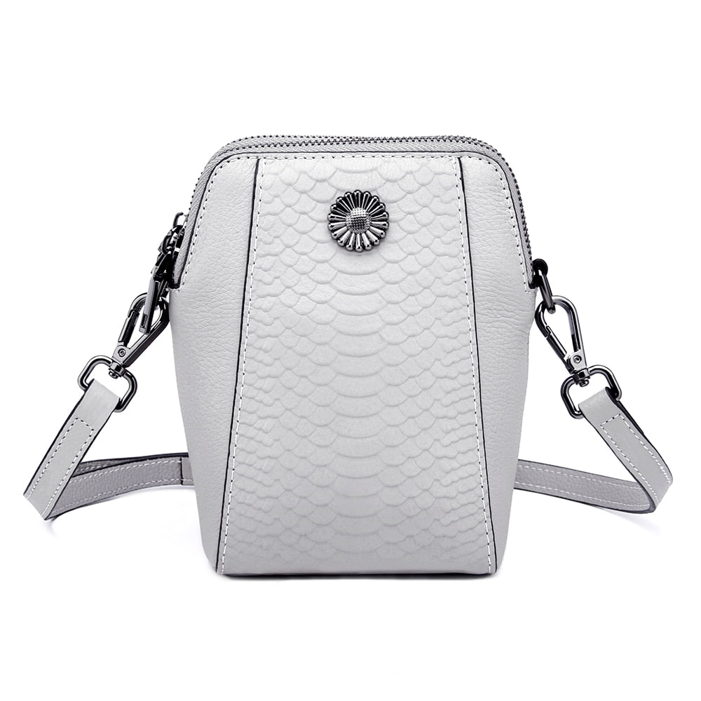 Genuine Leather Small Cross body Phone bags Crocodile Pattern double Zipper Mini cellphone purse with adjustable leather strap