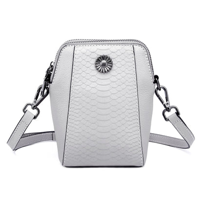 Genuine Leather Small Cross body Phone bags Crocodile Pattern double Zipper Mini cellphone purse with adjustable leather strap