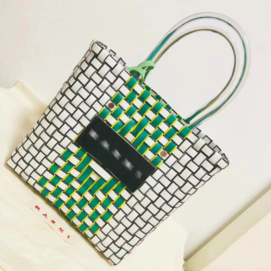 Luxury Designer Brand Logo Bag for Woman Charity Edition Shopping Tote Design Handbags Summer Beach Hand Woven Plaid Basket