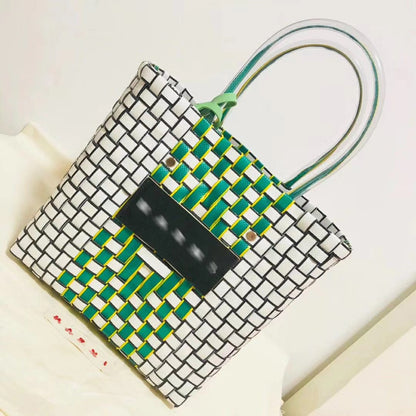 Luxury Designer Brand Logo Bag for Woman Charity Edition Shopping Tote Design Handbags Summer Beach Hand Woven Plaid Basket