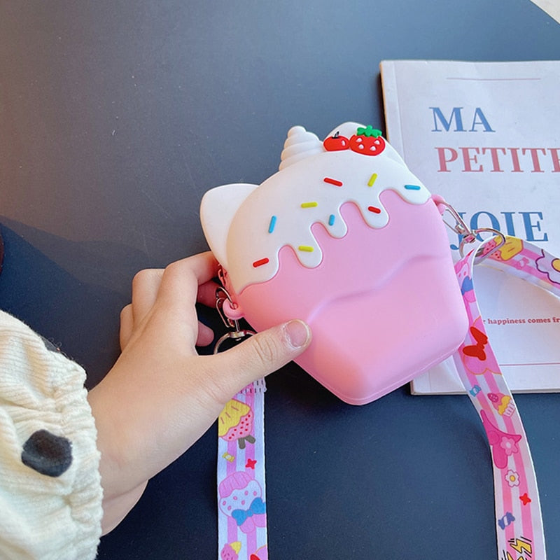 Cute Ice Cream Silicone Messenger Bag Cartoon Friut Children Kids Shoulder Crossbody Fashion Girls Coin Purse Wallet Handbags