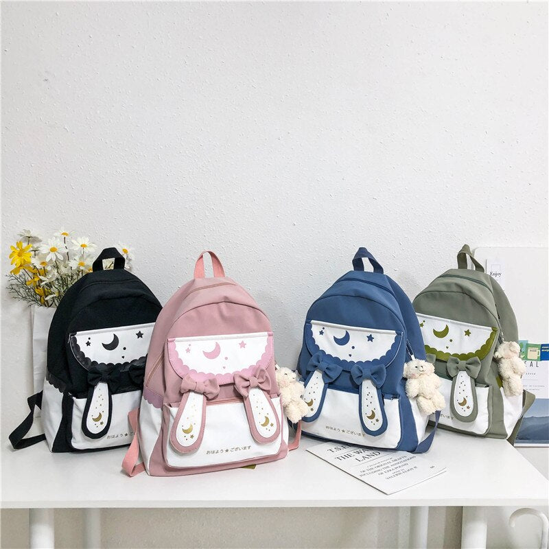 Lolita Rabbit Backpack Cute Bow Ears School Bag Teenage Girls Sweet Backpacks Students Children Harajuku Kids Rucksack