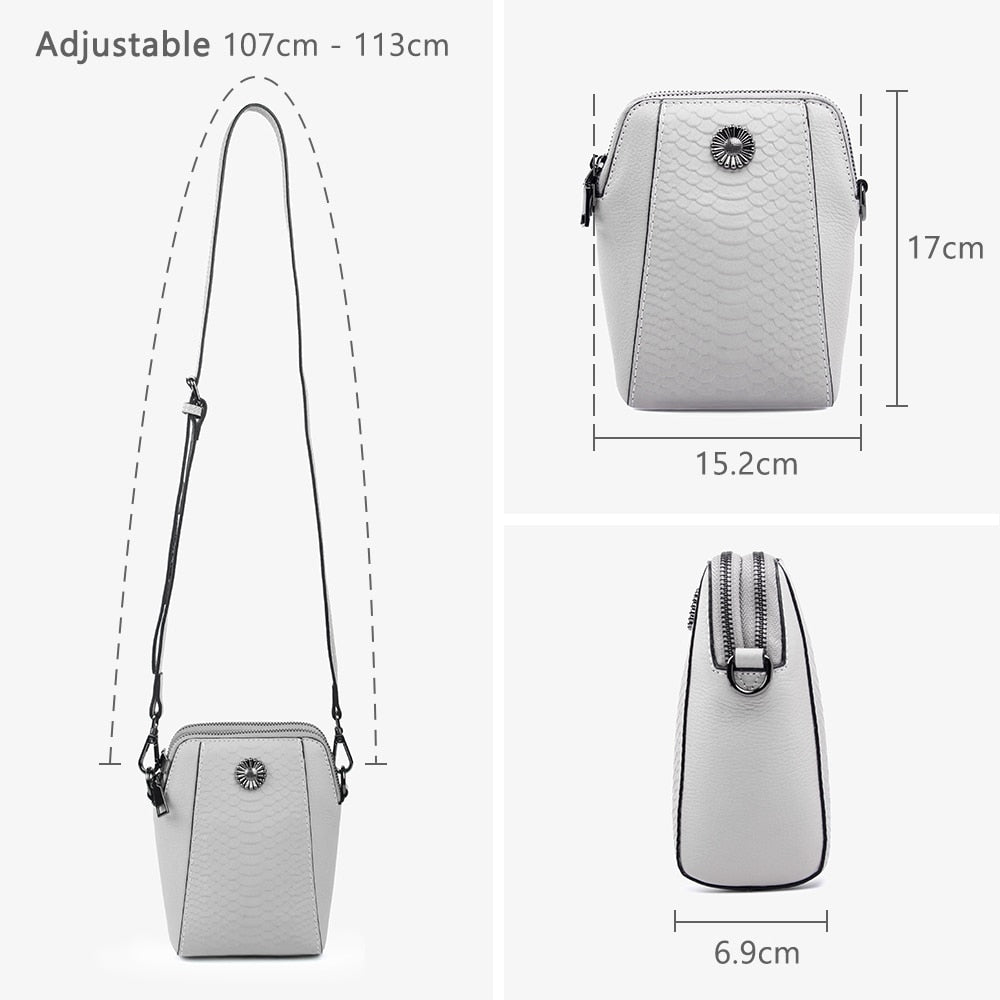 Genuine Leather Small Cross body Phone bags Crocodile Pattern double Zipper Mini cellphone purse with adjustable leather strap
