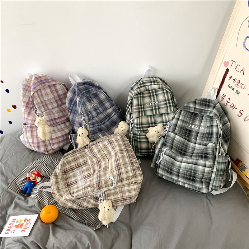 Simple Striped Backpacks Women Cute Student Plaid School Bag for Teenage Girls Harajuku Female Fashion Travel Backpack Kawaii