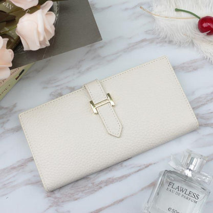 Genuine Leather Women Wallets Luxury Long Hasp Lychee Pattern  Coin Purses Female Brand Solid Colors New Thin Clutch Phone Bag