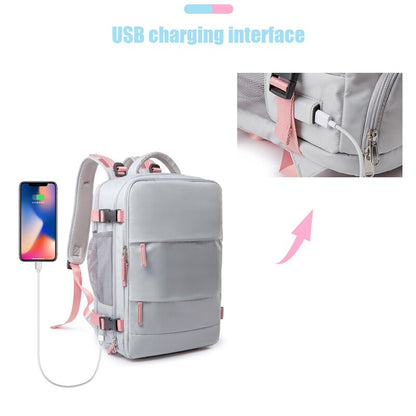 Women Multifunction Travel Large Capacity Backpack Ladies Weekend Outing Luggage With Wet Shoe Compartment 180° Open Way Bag