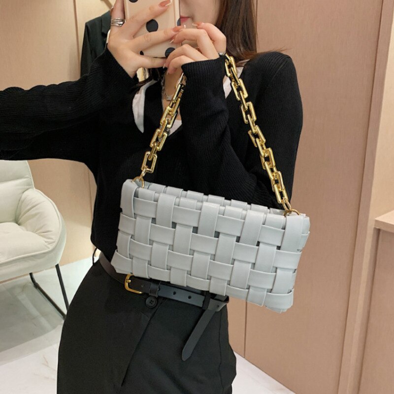 Women Bag Weave Gold Chain Leather Bags Women&#39;s Single Shoulder Armpit Bag Luxury Handbag Advanced Texture Luxury Design