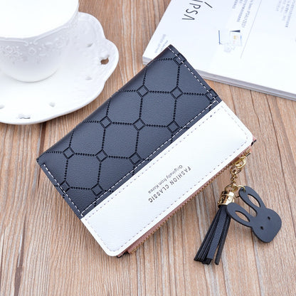 New Arrival Short Women Wallets Tassel Zipper Purse Patchwork Fashion Panelled Wallets Trendy Coin Purse Card Holder Leather